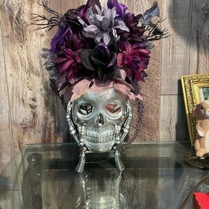 Silver Skull Floral Arrangement
